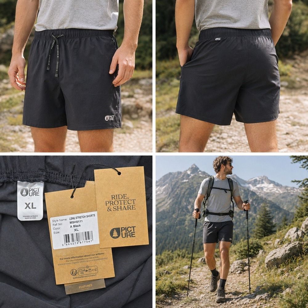 Picture Organic Lenu Stretch Shorts‎ Mens XL Black Hiking Outdoor MSH0111 NWT